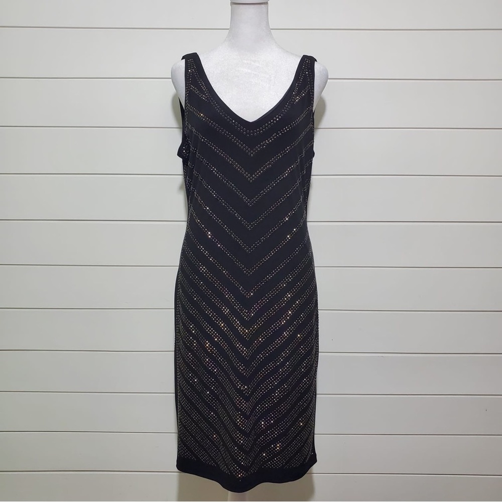 Carmen Marc Valvo Black and Silver Studded Bodycon Dress Size L